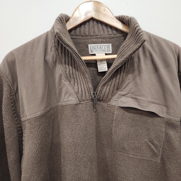 Duluth Trading Co Men XL 1/4 Zip Mock Neck Wool Blend Knit Sweater Elbow Patches - Picture 2 of 12